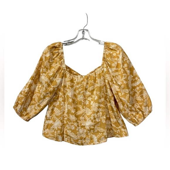 NWOT, Reitmans, Yellow Cropped Floral Blouse, Small - Picture 6 of 7